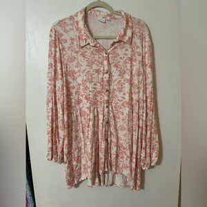 New Directions Pink Floral Button-Down Shirt